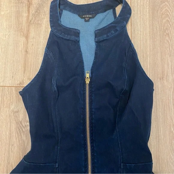 Guess Zip Front Denim PeplumTop - Picture 4 of 6